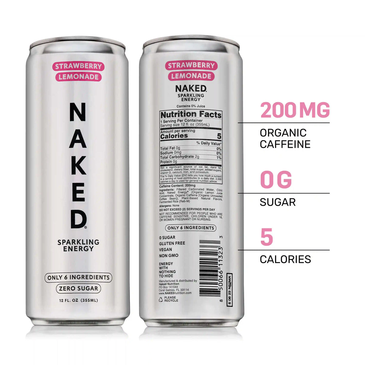 Strawberry Lemonade Naked Sparkling Energy | Clean Energy Drink - 12 Cans