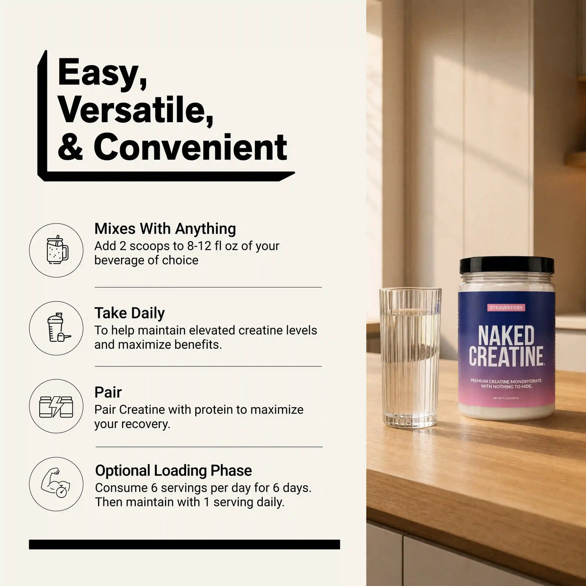 Strawberry Creatine Monohydrate Powder | Naked Creatine - 2.2LB